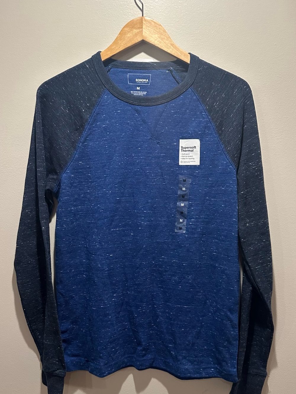 Sonoma Two-Tone Navy and Blue Raglan Long-Sleeve Thermal Shirt